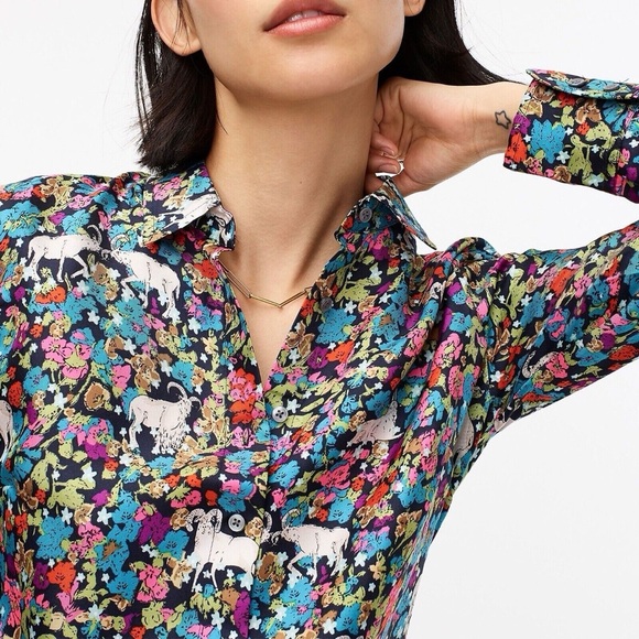 J. Crew Tops - J. Crew Collection Grazing Goats 100% Silk Floral Button-Up Shirt Sz 6 Midsommar